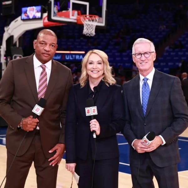Announcers at New York vs Atlanta Professional Basketball Game