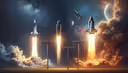 In what year will the number of Starship launches exceed the number of Falcon launches?
